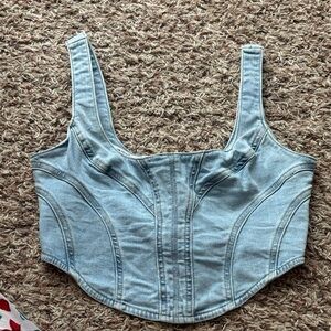 Garage Light Blue Denim Crop Top